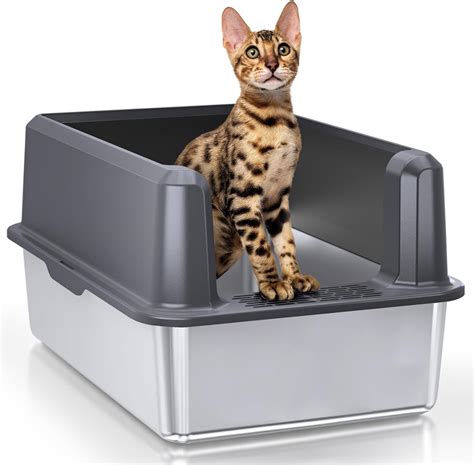 enclosed stainless steel litter box|stainless steel litter box with high sides.